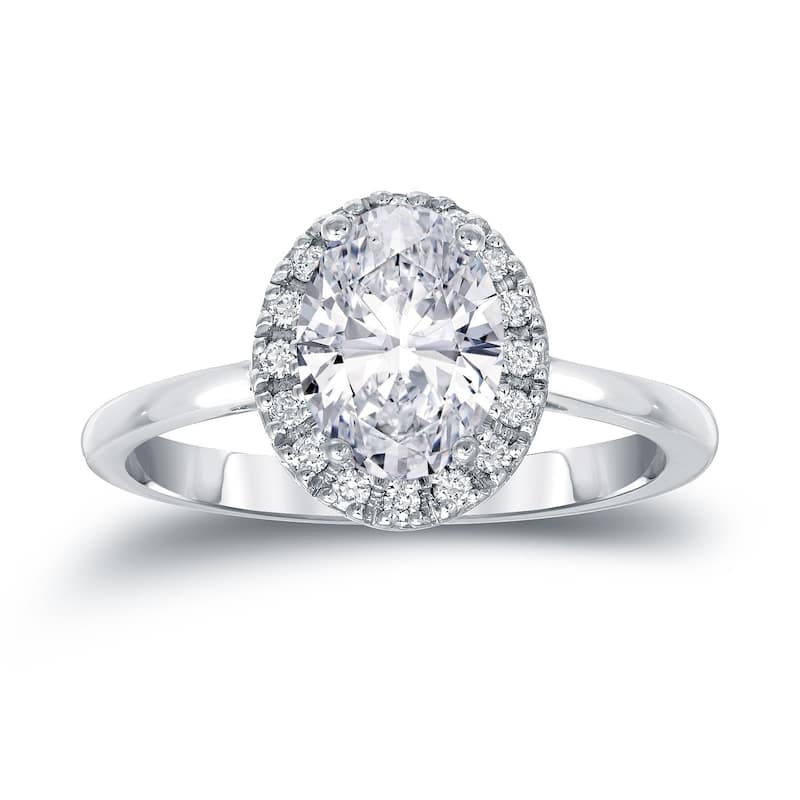 Auriya 1 3/5ctw Halo Oval Diamond Engagement Ring 14k Gold Certified - 4 - White