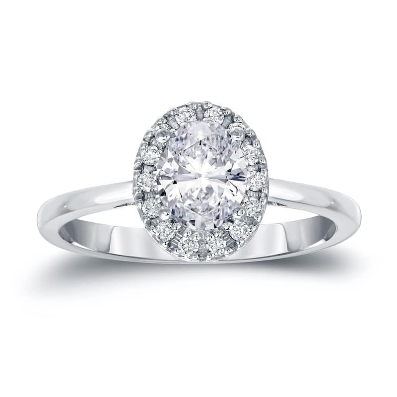 Auriya 14k Gold 1 1/8ct TDW Certified Oval Diamond Halo Engagement Ring - 4 - White
