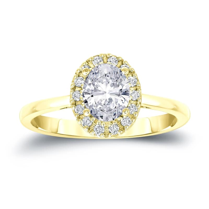 Auriya 14k Gold 1 1/8ct TDW Certified Oval Diamond Halo Engagement Ring - 4 - Yellow