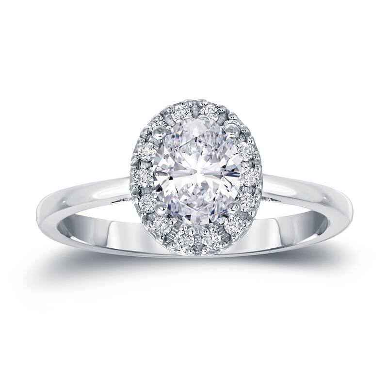 Auriya 14k Gold 1 1/8ct TDW Certified Oval Diamond Halo Engagement Ring