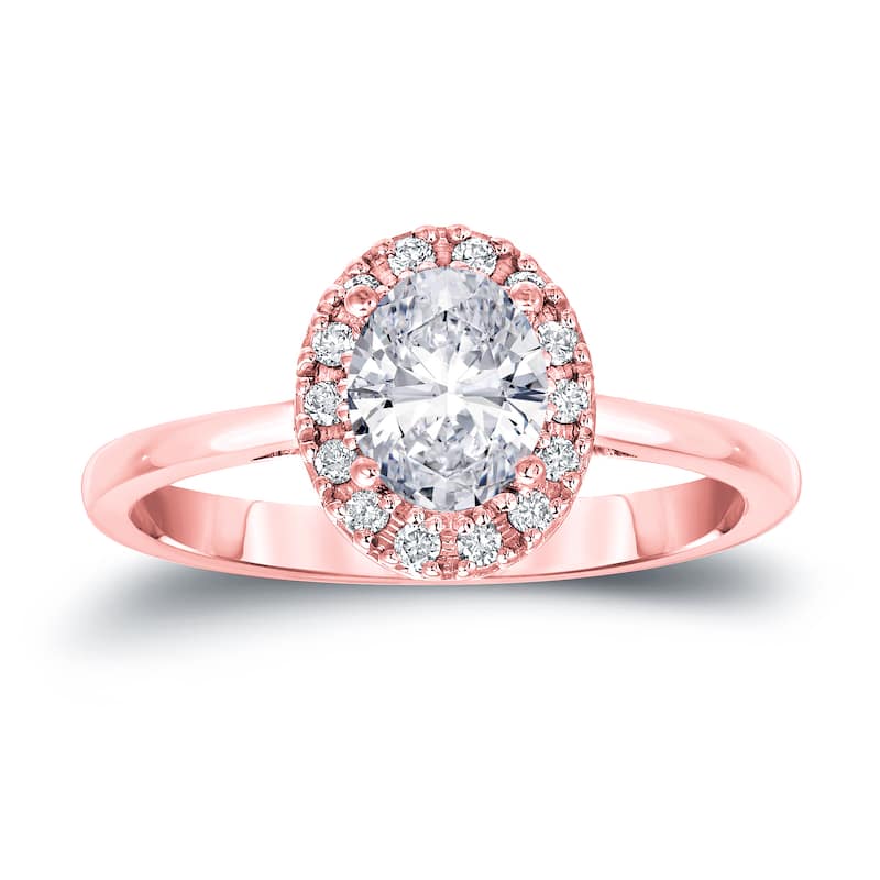 Auriya 14k Gold 1 1/8ct TDW Certified Oval Diamond Halo Engagement Ring