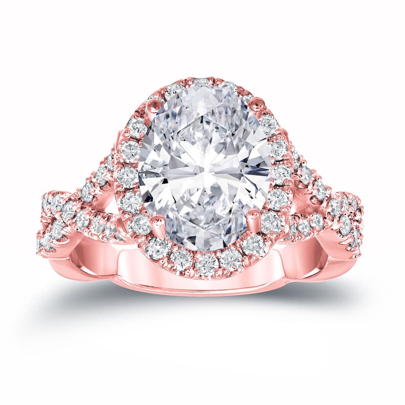 Auriya 3 1/8ctw Certified Halo Oval Diamond Engagement Ring 14k Gold