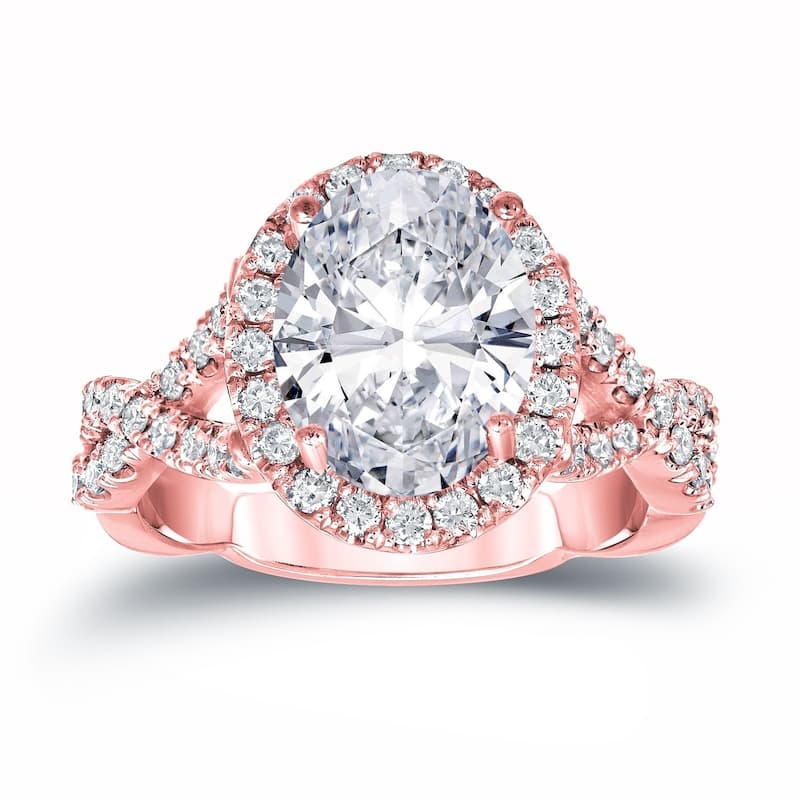 Auriya 3 1/8ctw Certified Halo Oval Diamond Engagement Ring 14k Gold - 4 - Rose