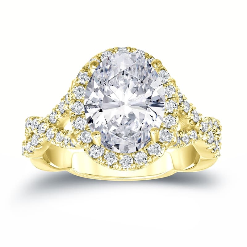 Auriya 3 1/8ctw Certified Halo Oval Diamond Engagement Ring 14k Gold - 4.5 - Yellow