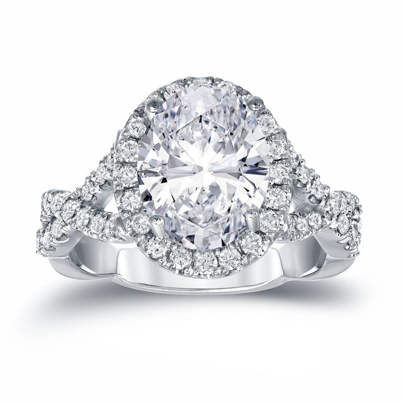 Auriya 3 1/8ctw Certified Halo Oval Diamond Engagement Ring 14k Gold - 4 - White