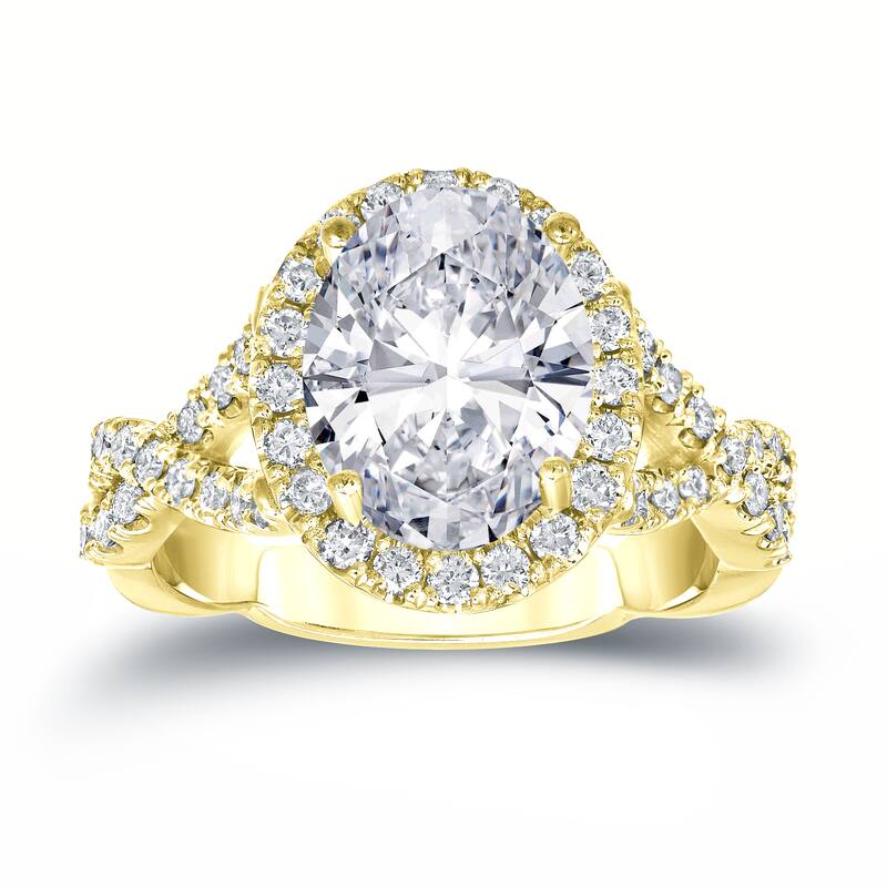 Auriya 3 1/8ctw Certified Halo Oval Diamond Engagement Ring 14k Gold
