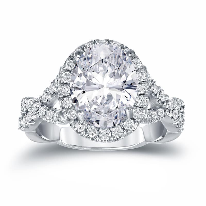 Auriya 3 1/8ctw Certified Halo Oval Diamond Engagement Ring 14k Gold