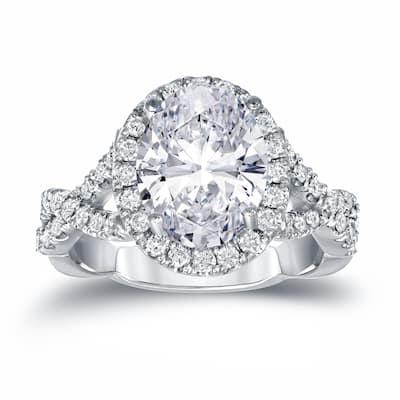 Auriya 3 1/8ctw Certified Halo Oval Diamond Engagement Ring 14k Gold