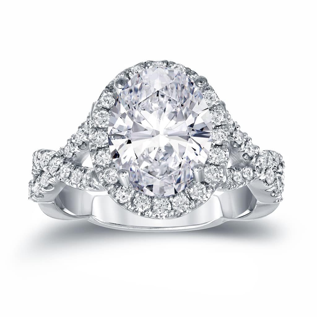 Auriya 3 1/8ctw Certified Halo Oval Diamond Engagement Ring 14k Gold