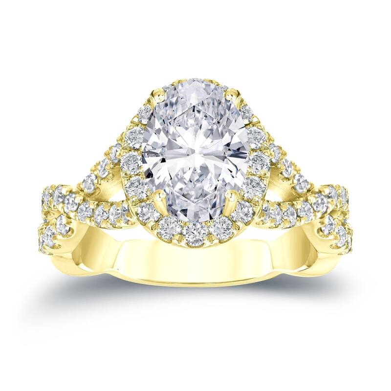 Auriya 2 1/8ctw Certified Halo Oval Diamond Engagement Ring 14k Gold - 4 - Yellow