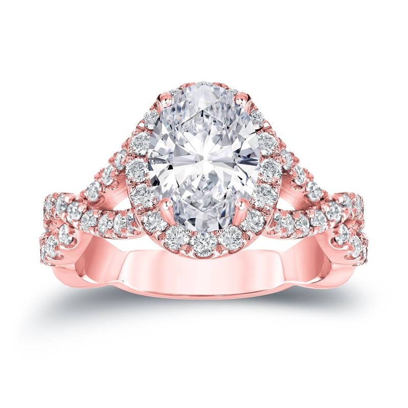 Auriya 2 1/8ctw Certified Halo Oval Diamond Engagement Ring 14k Gold - 4 - Rose