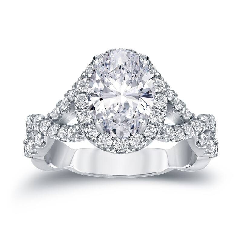 Auriya 2 1/8ctw Certified Halo Oval Diamond Engagement Ring 14k Gold - 4 - White