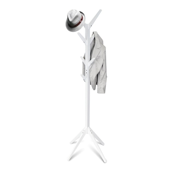 white hat and coat stand