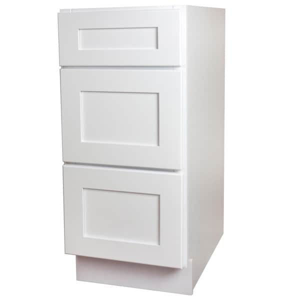 white shaker 3 drawer kitchen base cabinet