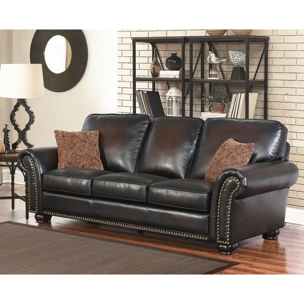 Shop Abbyson Braxton Brown Bonded Leather Sofa On Sale Shop Abbyson Braxton Brown Bonded Leather Sofa On Sale