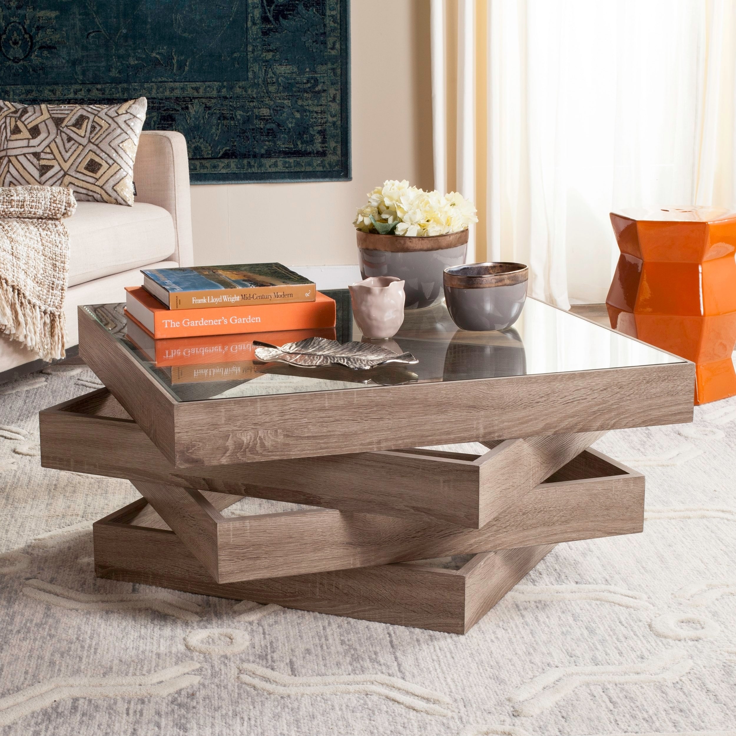 Safavieh Anwen Modern Geometric Stacked Wood Coffee Table Grey 335 X