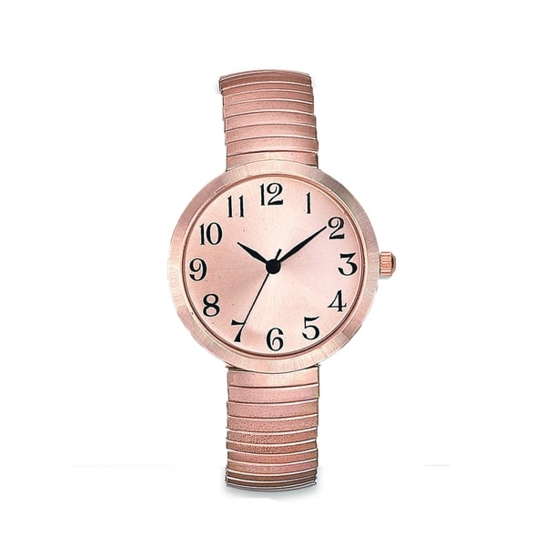 Womens Rose Gold Watch Easy Read Round Rose Gold Dial Rose Gold Stretch Band Watch