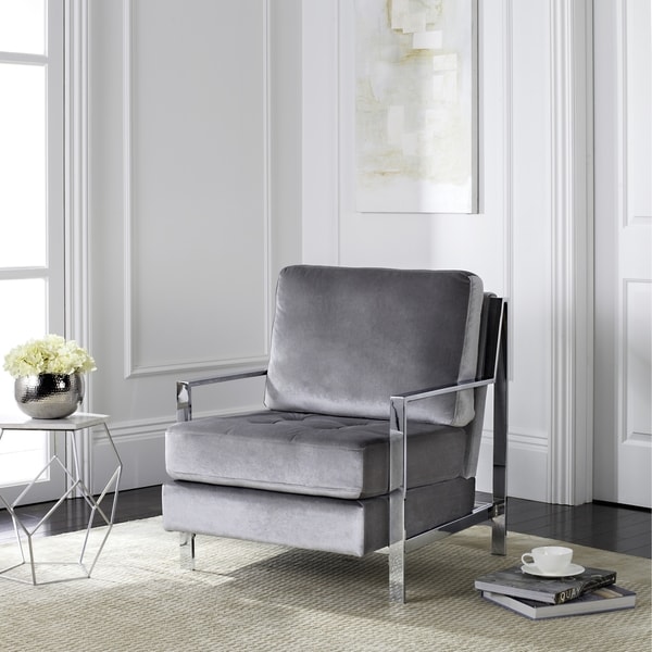 Safavieh Mid Century Modern Glam Walden Velvet Light Grey Club Safavieh Mid Century Modern Glam Walden Velvet Light Grey Club Chair