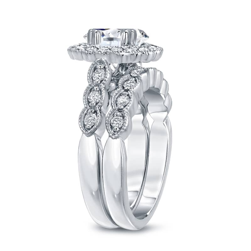 Auriya 14k Gold 2 1/10ctw Vintage Oval Halo Diamond Engagement Ring Set Certified