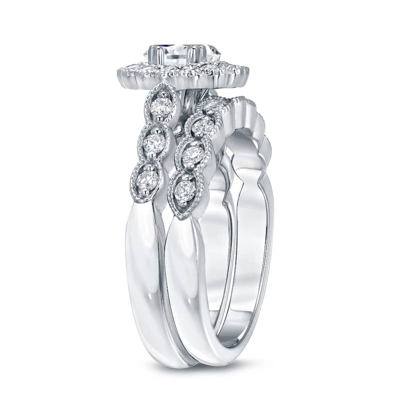 Auriya 14k Gold 1 3/5ctw Vintage Oval Halo Diamond Engagement Ring Set Certified