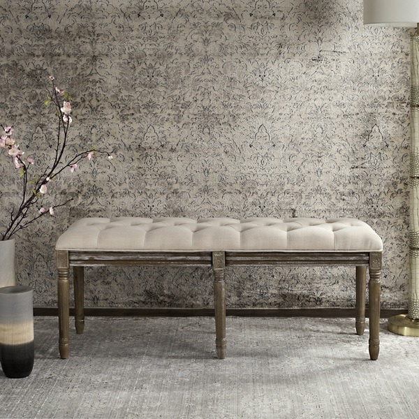 Safavieh Rocha French Brasserie Tufted Traditional Rustic Wood Beige Bench
