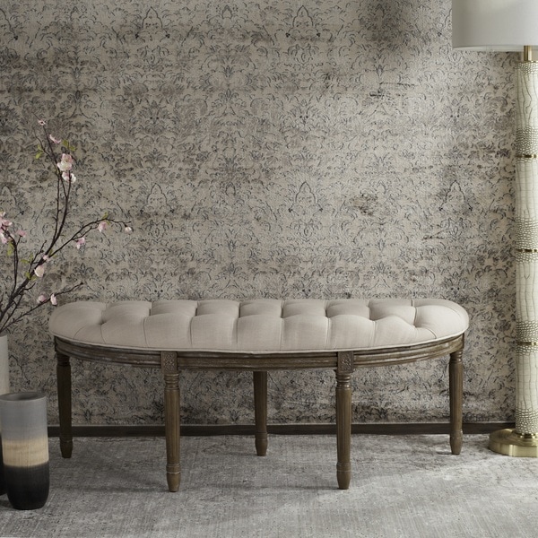 Safavieh Abilene Tufted Rustic Semi Circle Beige Bench