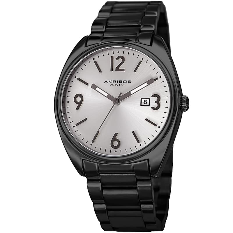 Akribos XXIV Men's Date Stainless Steel Bracelet Watch - Black/White