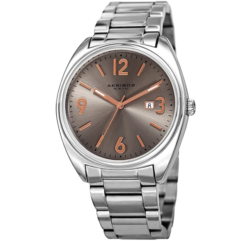 Akribos XXIV Men's Date Stainless Steel Bracelet Watch - silver