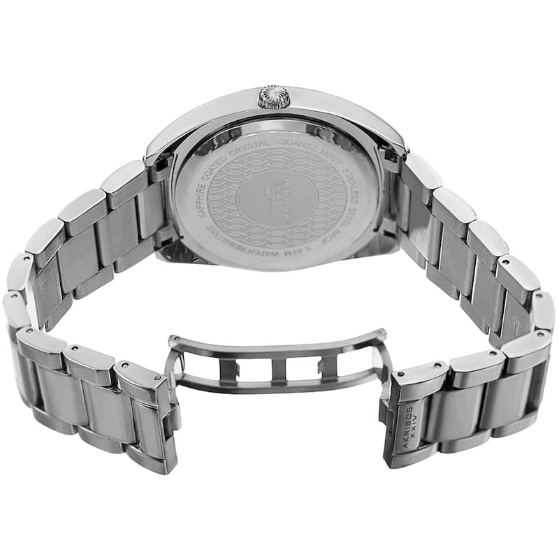 Akribos XXIV Men's Quartz Date Stainless Steel Silver-Tone Bracelet Watch