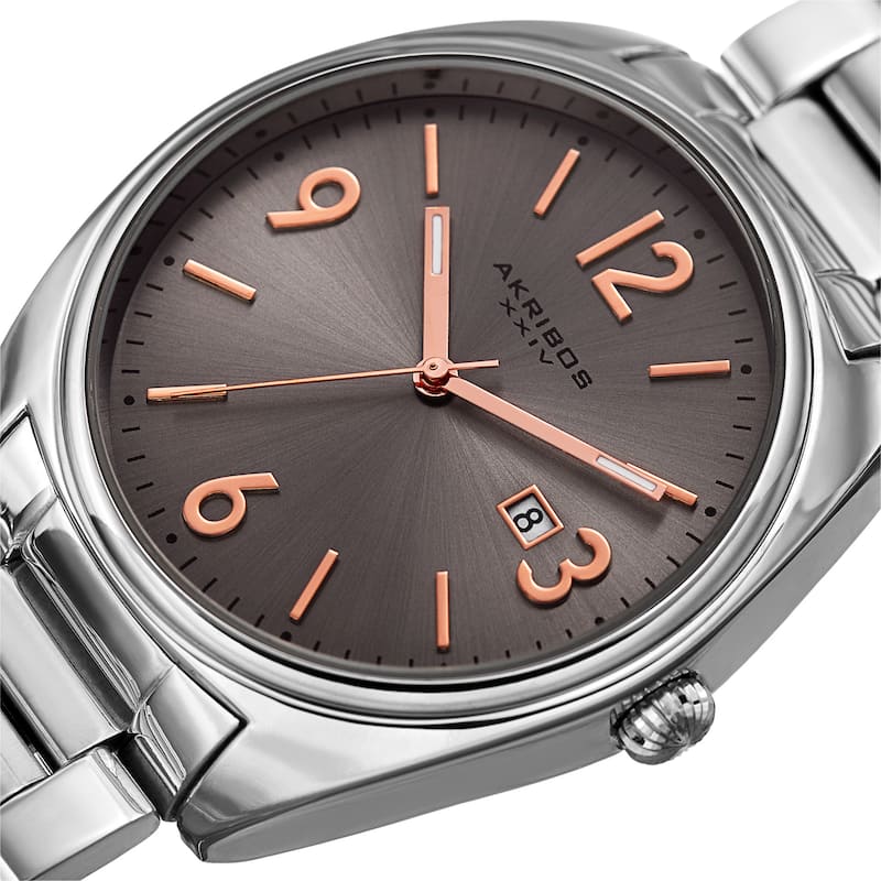 Akribos XXIV Men's Quartz Date Stainless Steel Silver-Tone Bracelet Watch