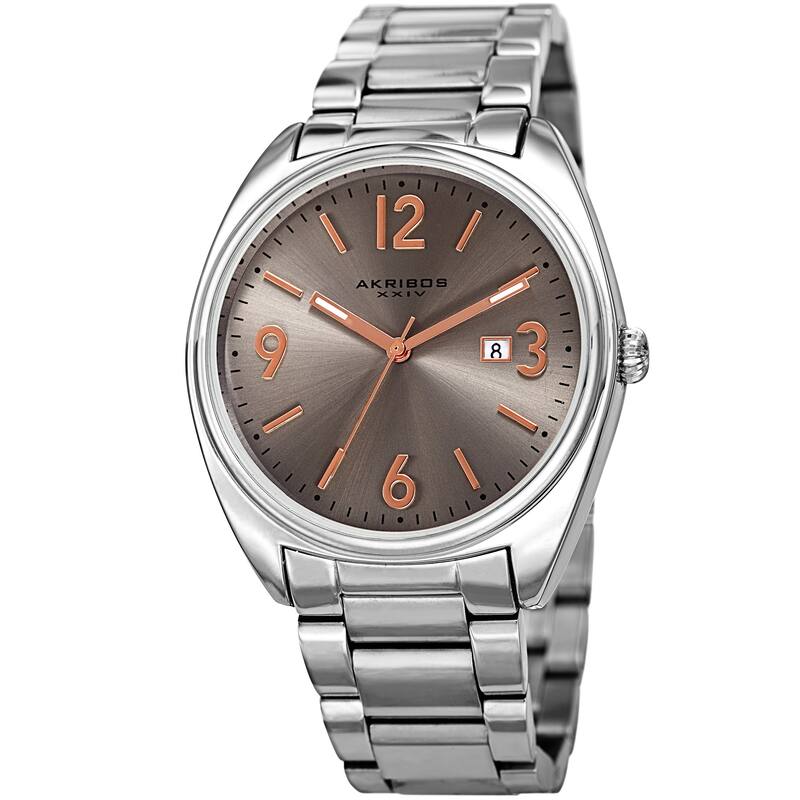 Akribos XXIV Men's Quartz Date Stainless Steel Silver-Tone Bracelet Watch