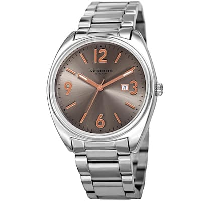 Akribos XXIV Men's Quartz Date Stainless Steel Silver-Tone Bracelet Watch