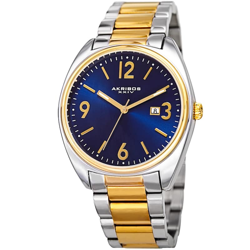 Akribos XXIV Men's Quartz Date Stainless Steel Two-Tone Bracelet Watch