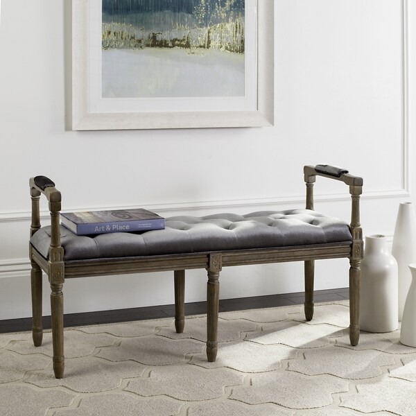 shop safavieh raiden velvet tufted rustic oak grey bench free