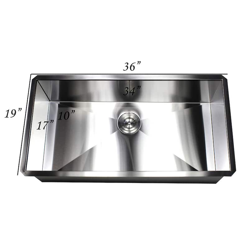 36-inch Stainless Steel Zero Radius Single Bowl 16-gauge Undermount Kitchen Sink