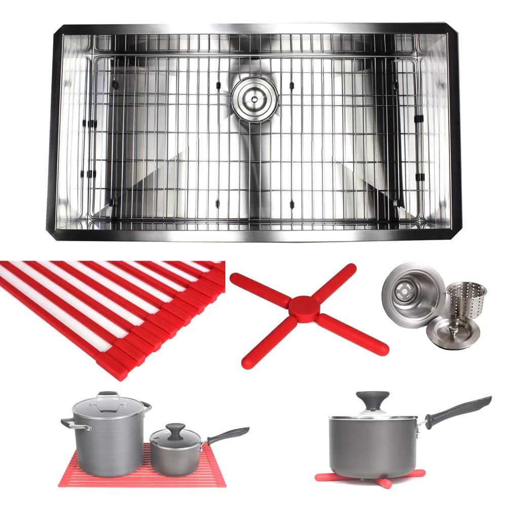 36-inch Stainless Steel Zero Radius Single Bowl 16-gauge Undermount Kitchen Sink