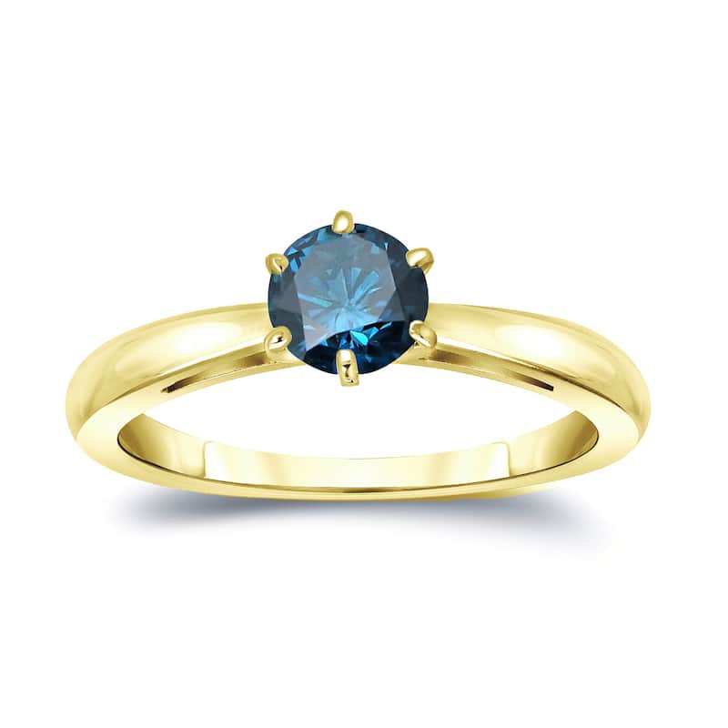 Auriya 14k Gold 1/4ctw Solitaire Blue Diamond Engagement Ring 6-Prong - Yellow - 4