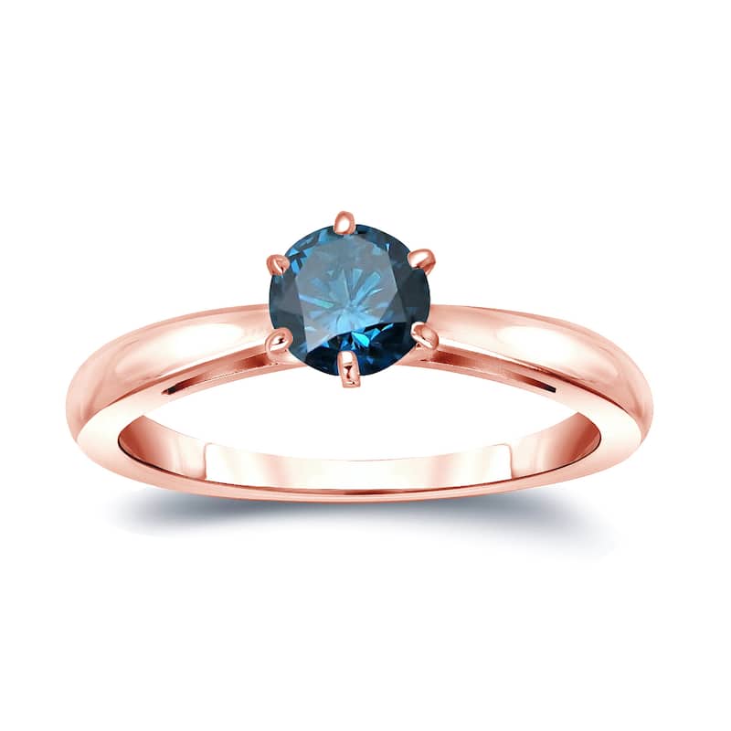 Auriya 14k Gold 1/4ctw Solitaire Blue Diamond Engagement Ring 6-Prong - Rose - 4