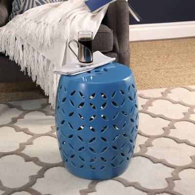 Abbyson Saint-Barth Blue Ceramic Garden Stool
