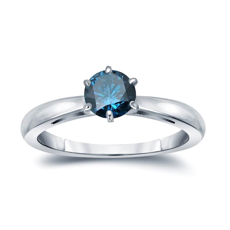 Auriya 14k Gold 1/3ctw Solitaire Blue Diamond Engagement Ring 6-Prong (SI2-SI3) - White - 4