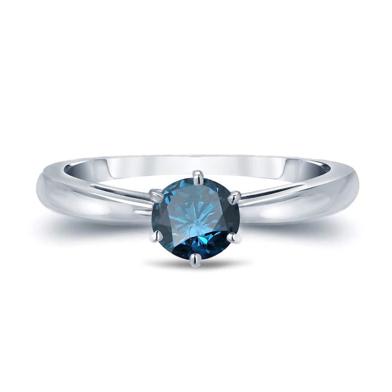 Auriya 14k Gold 1/3ctw Solitaire Blue Diamond Engagement Ring 6-Prong (SI2-SI3)