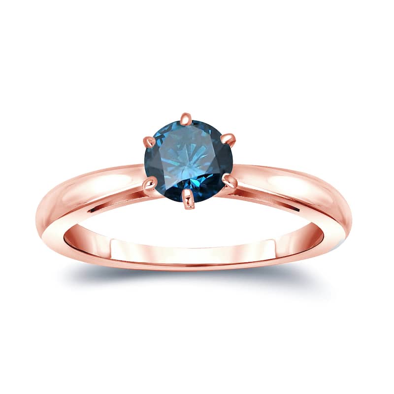 Auriya 14k Gold 1/3ctw Solitaire Blue Diamond Engagement Ring 6-Prong (SI2-SI3) - Rose - 4