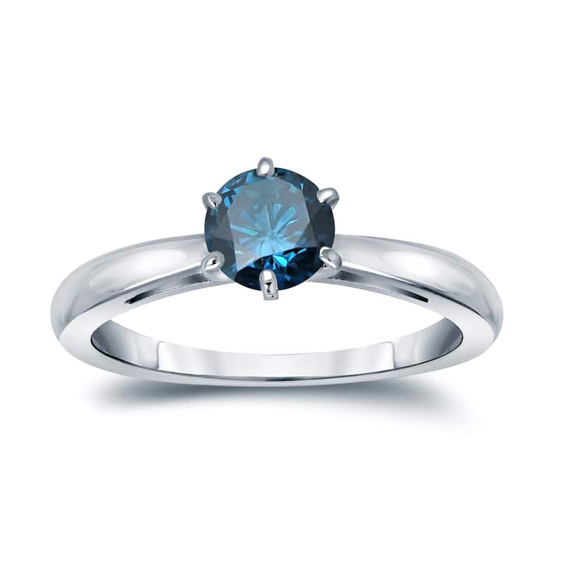 Auriya 1/2ctw Round Solitaire Blue Diamond Ring 14k Gold 6 Prong (SI2-SI3)