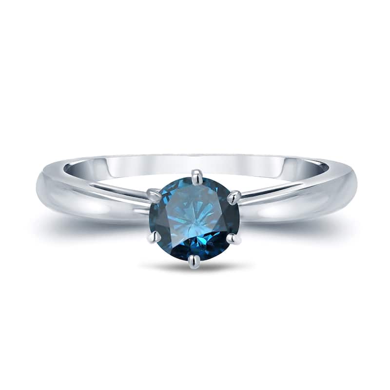 Auriya 1/2ctw Round Solitaire Blue Diamond Ring 14k Gold 6 Prong (SI2-SI3)