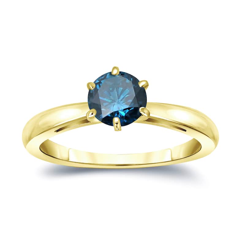 Auriya 3/4ctw Round Solitaire Blue Diamond Ring 14k Gold 6 Prong (SI2-SI3)