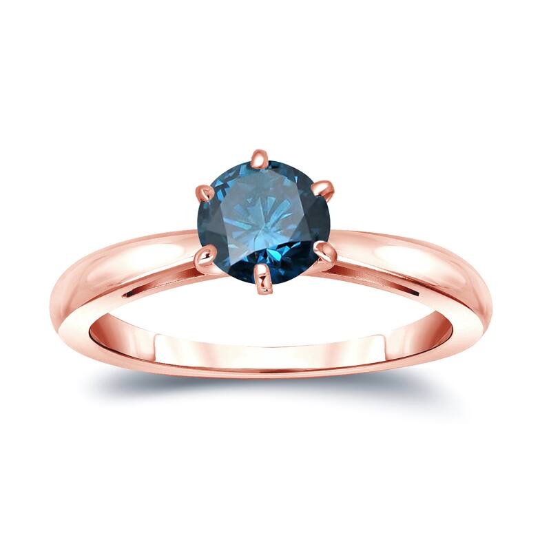 Auriya 3/4ctw Round Solitaire Blue Diamond Ring 14k Gold 6 Prong (SI2-SI3)