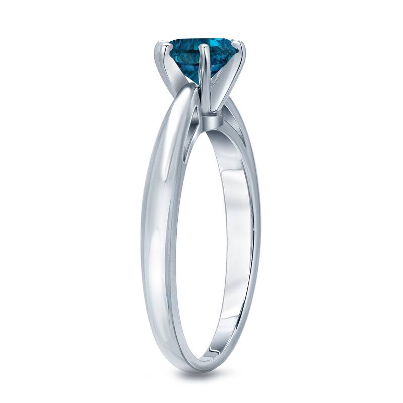 Auriya 3/4ctw Round Solitaire Blue Diamond Ring 14k Gold 6 Prong (SI2-SI3)