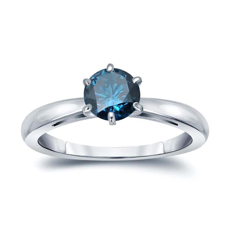 Auriya 3/4ctw Round Solitaire Blue Diamond Ring 14k Gold 6 Prong (SI2-SI3)