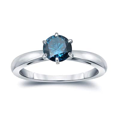 Auriya 3/4ctw Round Solitaire Blue Diamond Ring 14k Gold 6 Prong (SI2-SI3)