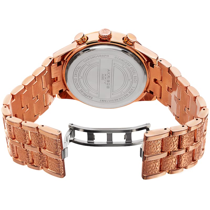 Akribos XXIV Men's Swiss Quartz Chronograph Multifunction Stainless Steel Rose-Tone Bracelet Watch